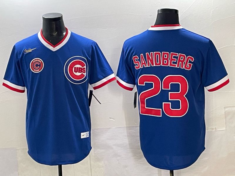 Men 2025 Chicago Cubs #23 Sandberg Blue Throwback Nike 2025 MLB Jersey 021